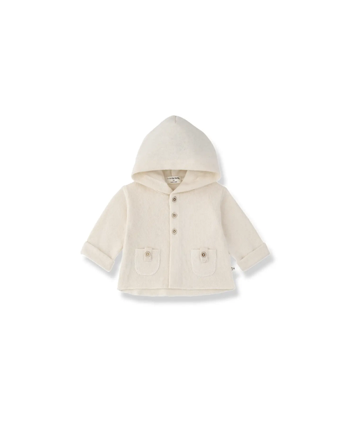 Gilet Dunkerque écru pour bébé, capuche avec boutons et poches, Citron Grenadine