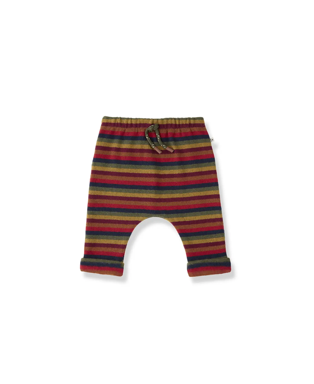 Citron Grenadine Nanaimo striped knit baby pants with multicolor bands and drawstring waist