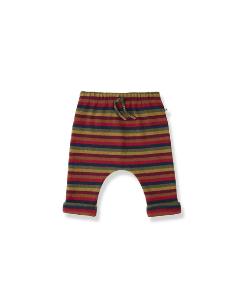 Citron Grenadine Nanaimo striped knit baby pants with multicolor bands and drawstring waist