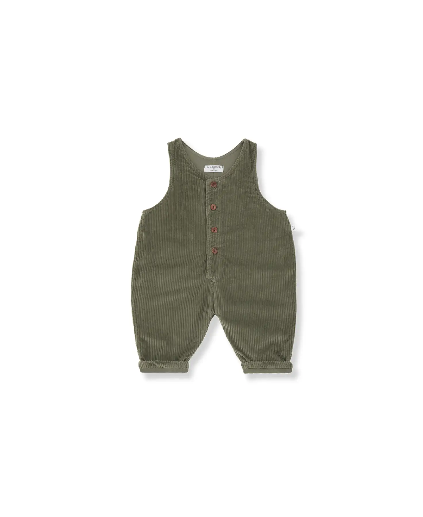 Yoho salopette corduroy romper khaki for baby, sleeveless with brown buttons, Citron Grenadine