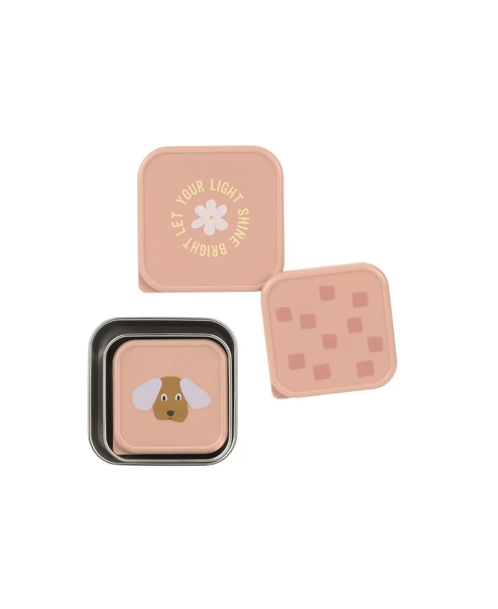 LÄSSIG set de 3 boîtes à collation rose party avec motifs chien et fleurs