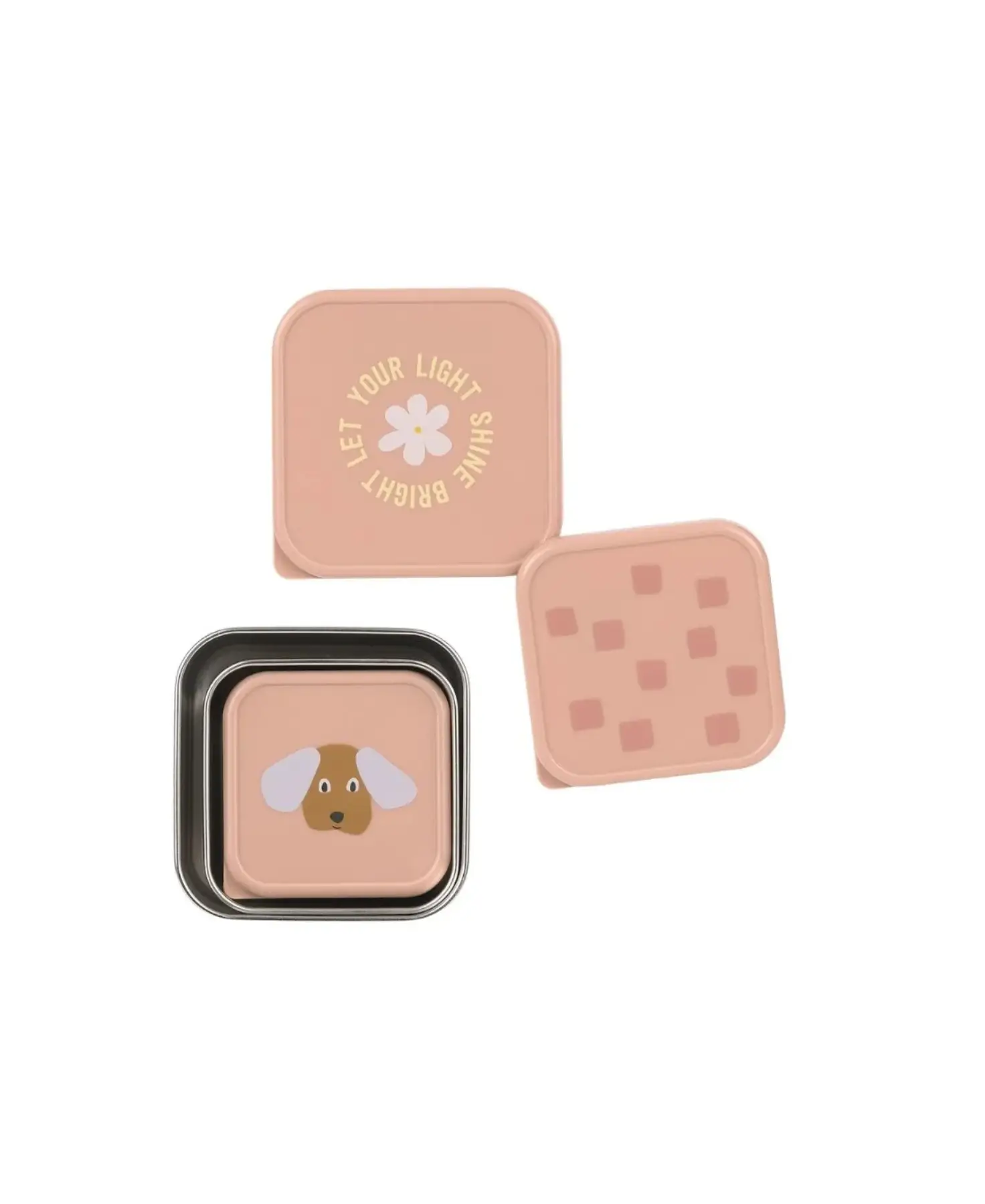 LÄSSIG set de 3 boîtes à collation rose party avec motifs chien et fleurs