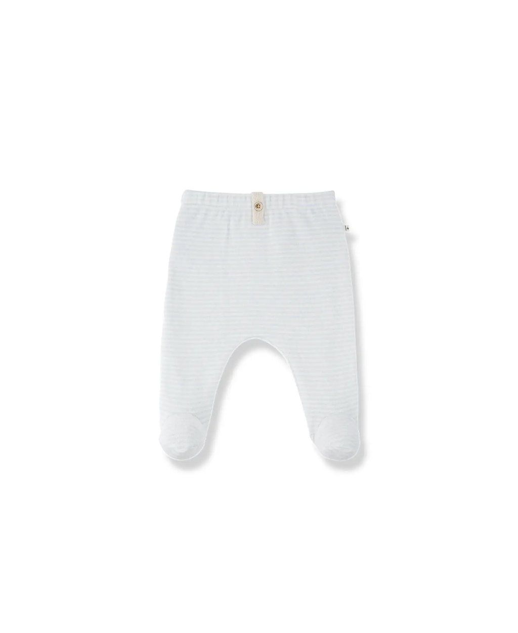 Arras sky-blue striped baby pants by Citron Grenadine, 1+ IN THE FAMILY; footed.