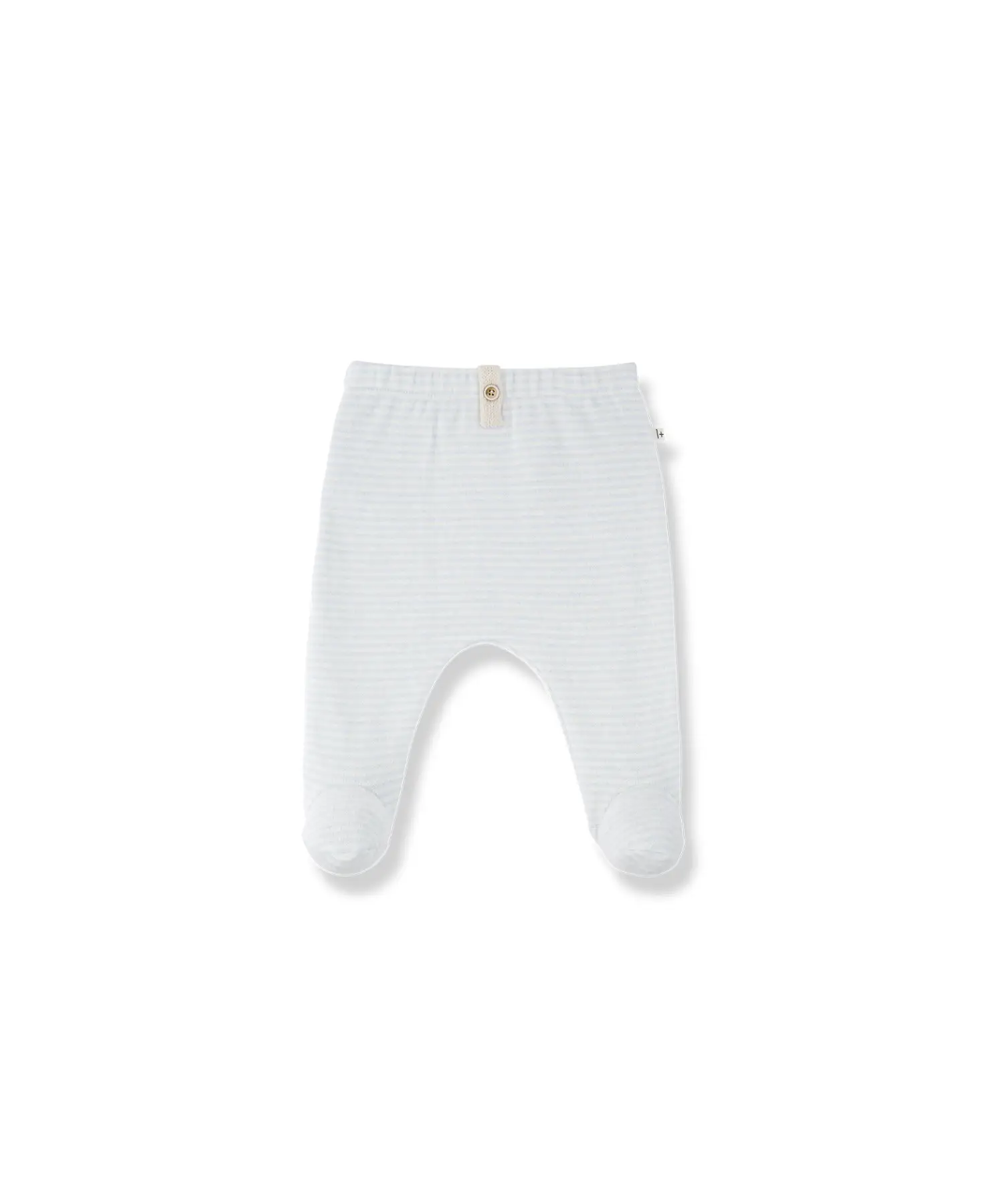 Arras sky-blue striped baby pants by Citron Grenadine, 1+ IN THE FAMILY; footed.