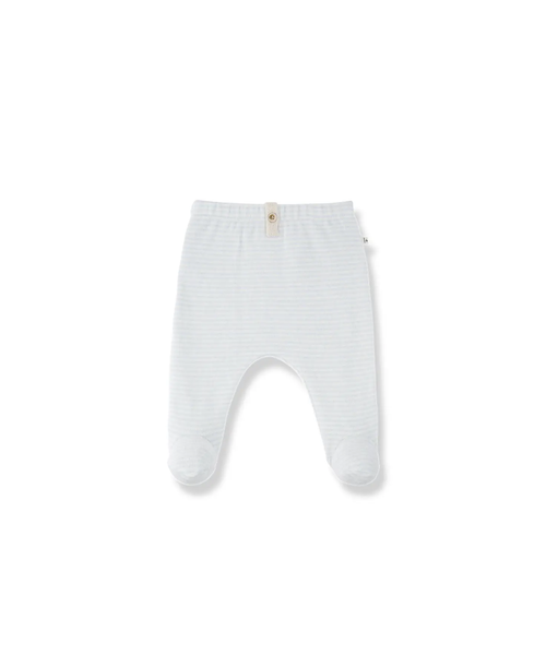 Arras sky-blue striped baby pants by Citron Grenadine, 1+ IN THE FAMILY; footed.