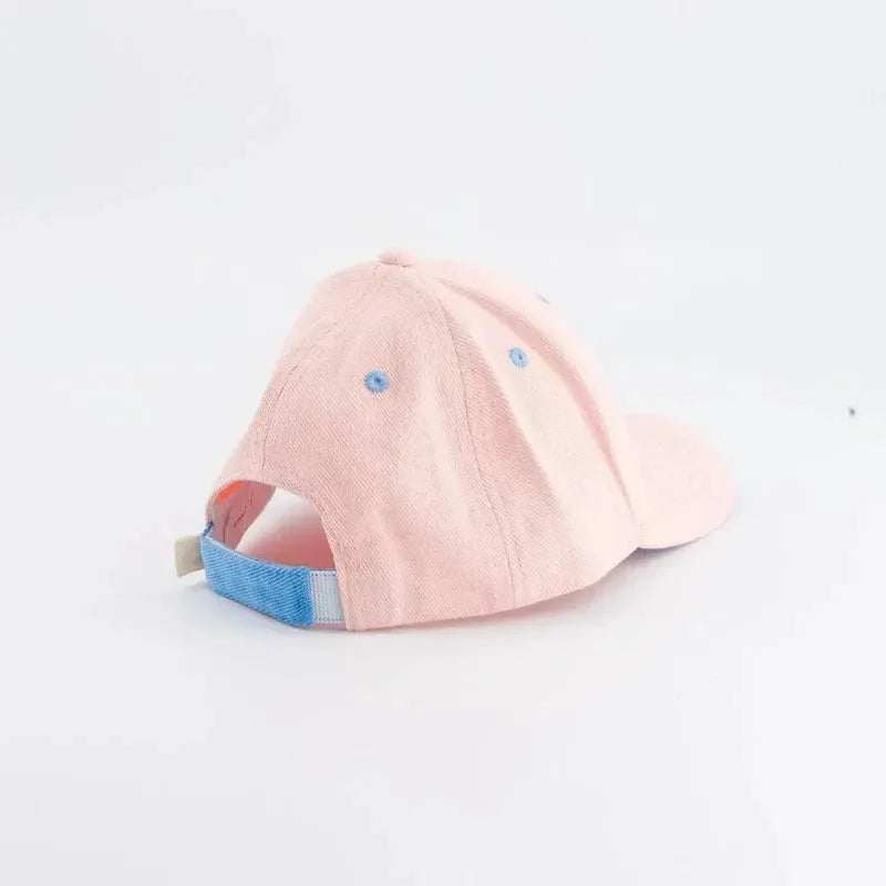 CHAMAYE casquette amour fou baseball cap, pink with blue eyelets and light-blue adjustable strap