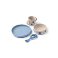 LIEWOOD Vivi pufferfish sandy feeding set, 5 pieces: blue plate, beige bowls with blue fish print, blue spoon