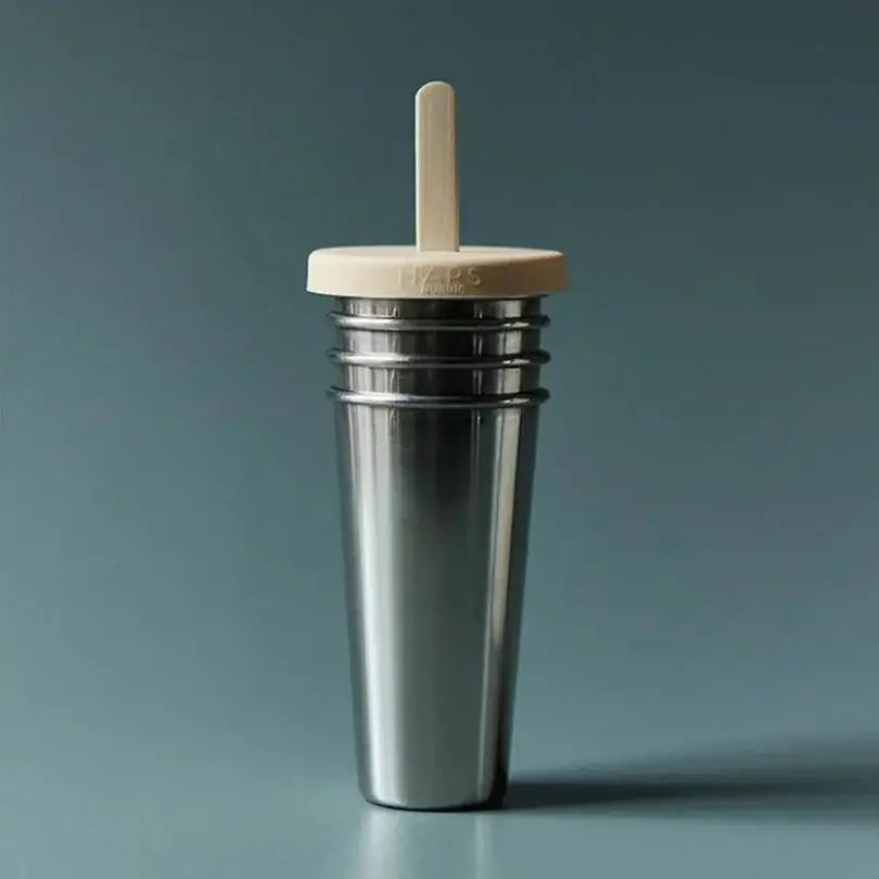 HAPS NORDIC ice lolly maker, stainless steel mold with beige lid and wooden stick