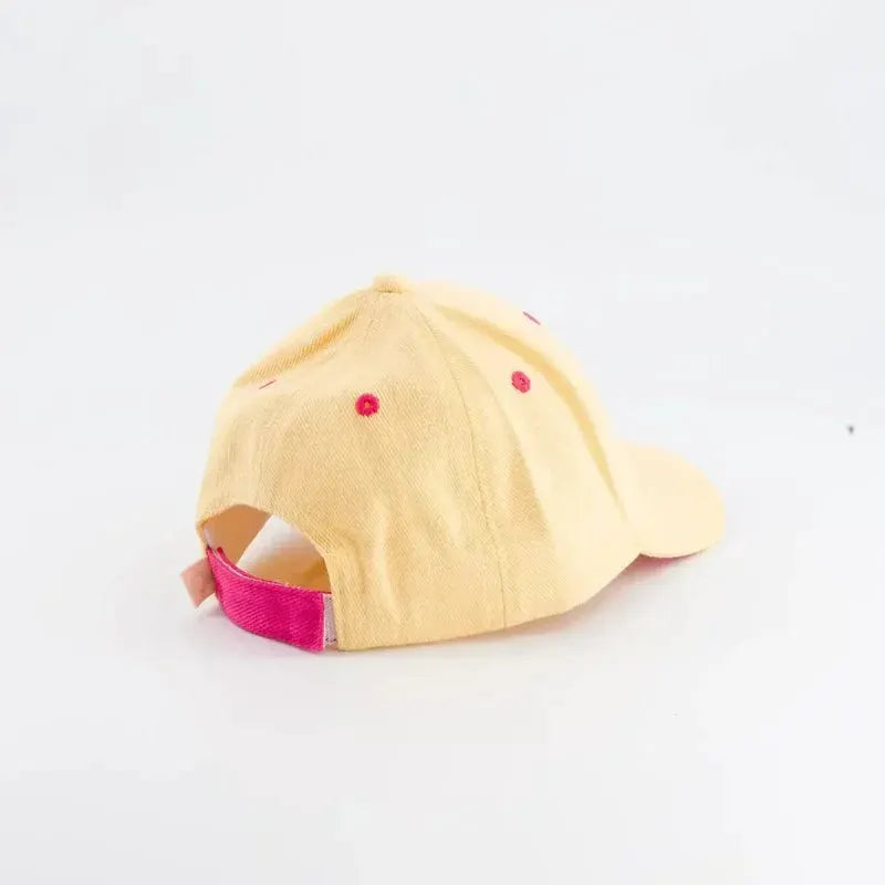 CHAMAYE baseball cap pale yellow with pink adjustable back strap and pink eyelets