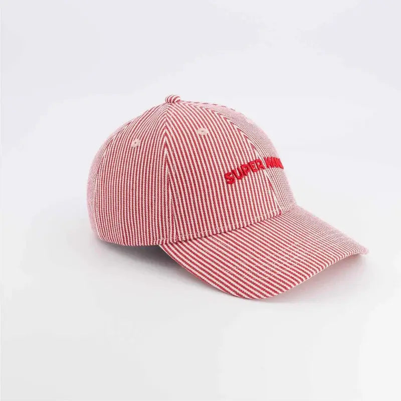 CHAMAYE casquette super mama rayée rouge by Citron Grenadine