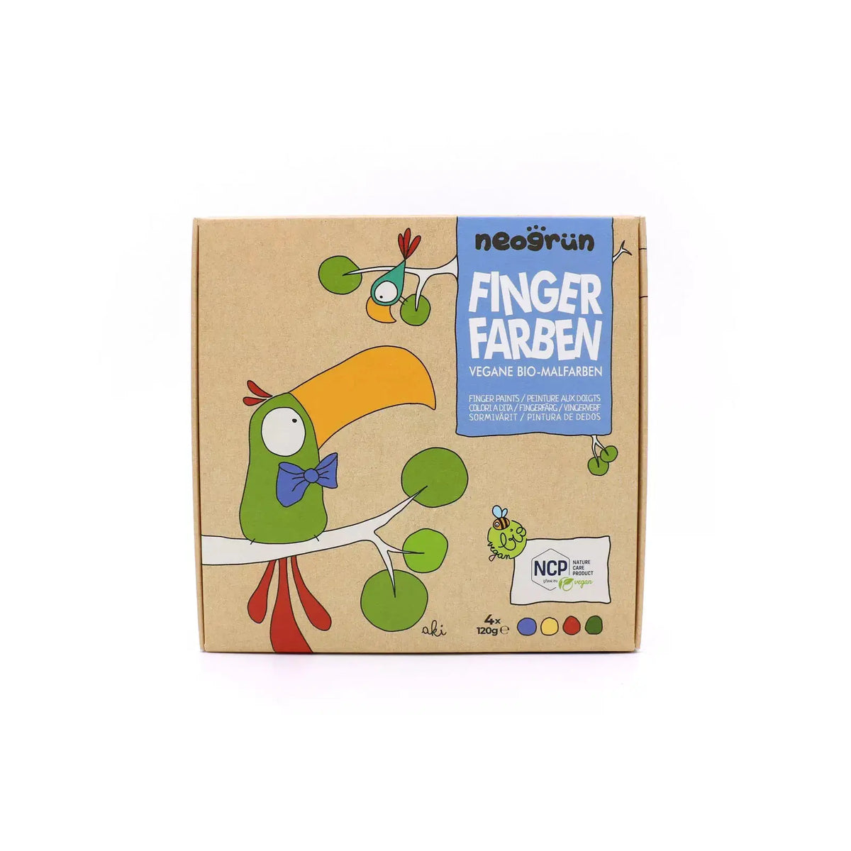 Neogrün finger paints vegan bio set, 4x120 g, on kraft cardboard box
