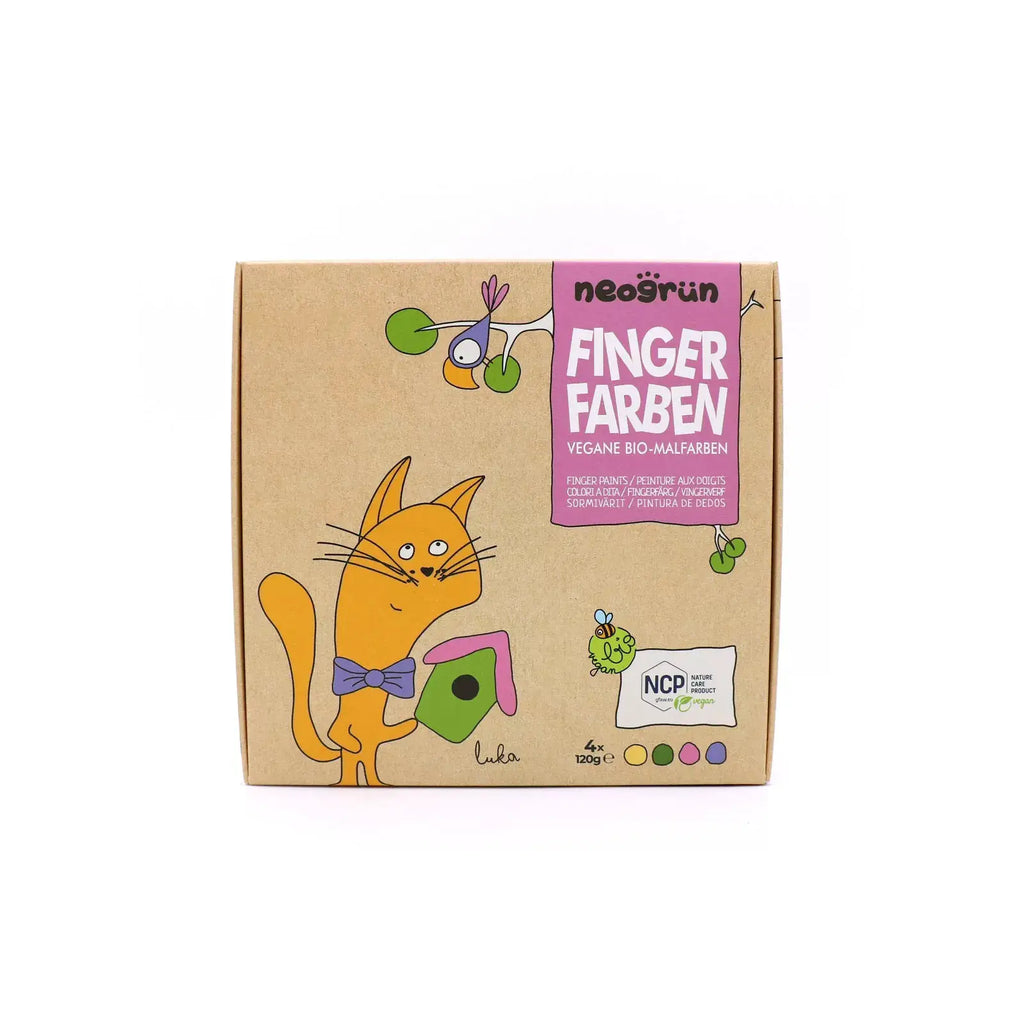 Fingerfarben Set Luka - vegan bio finger paints, 4x120 g, Neogrün, Citron Grenadine box