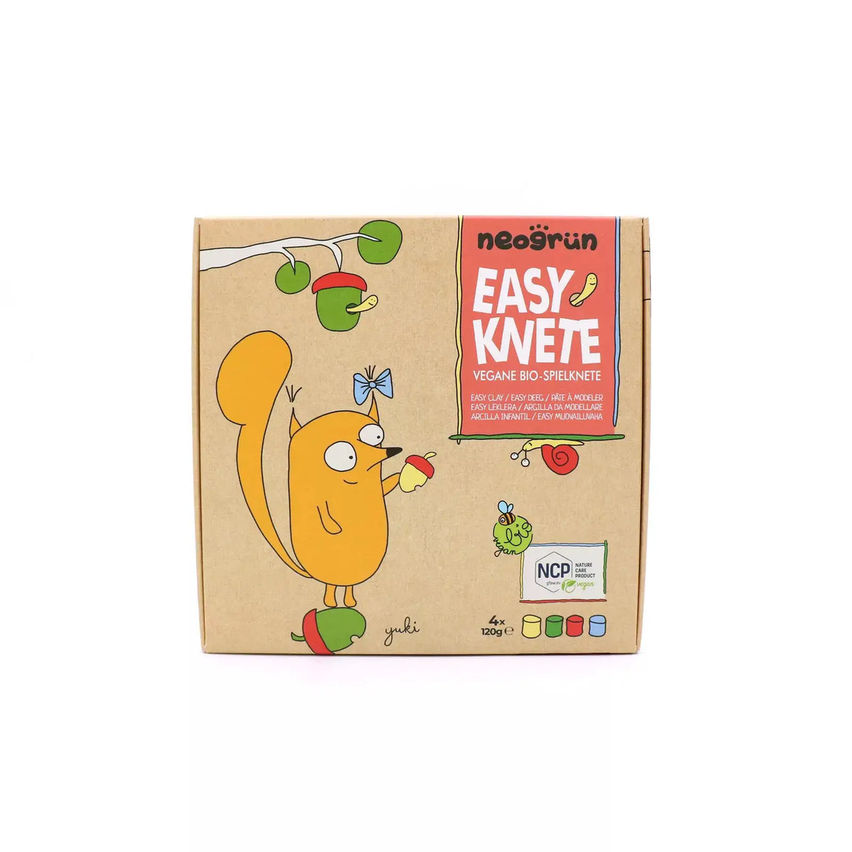Neogrün Easy Knete vegan bio-set Yuki modeling clay by Citron Grenadine; box with orange squirrel and color swatches.