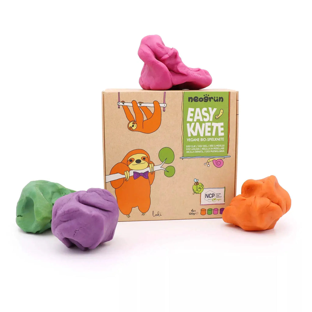 NEOGRÜN vegan bio modeling clay Loki set by Citron Grenadine; 4 colorful clays: pink, purple, green, orange.