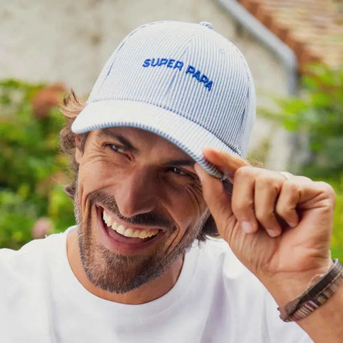 CHAMAYE casquette super papa rayée bleue by Citron Grenadine
