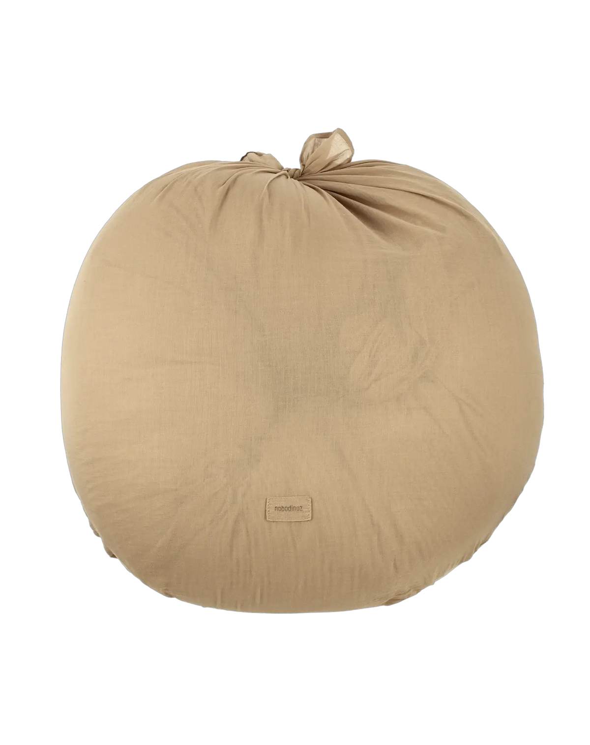 Nobodinoz coussin de maternité wabi sabi sesame beige, coussin d’allaitement rond avec étiquette Nobodinoz
