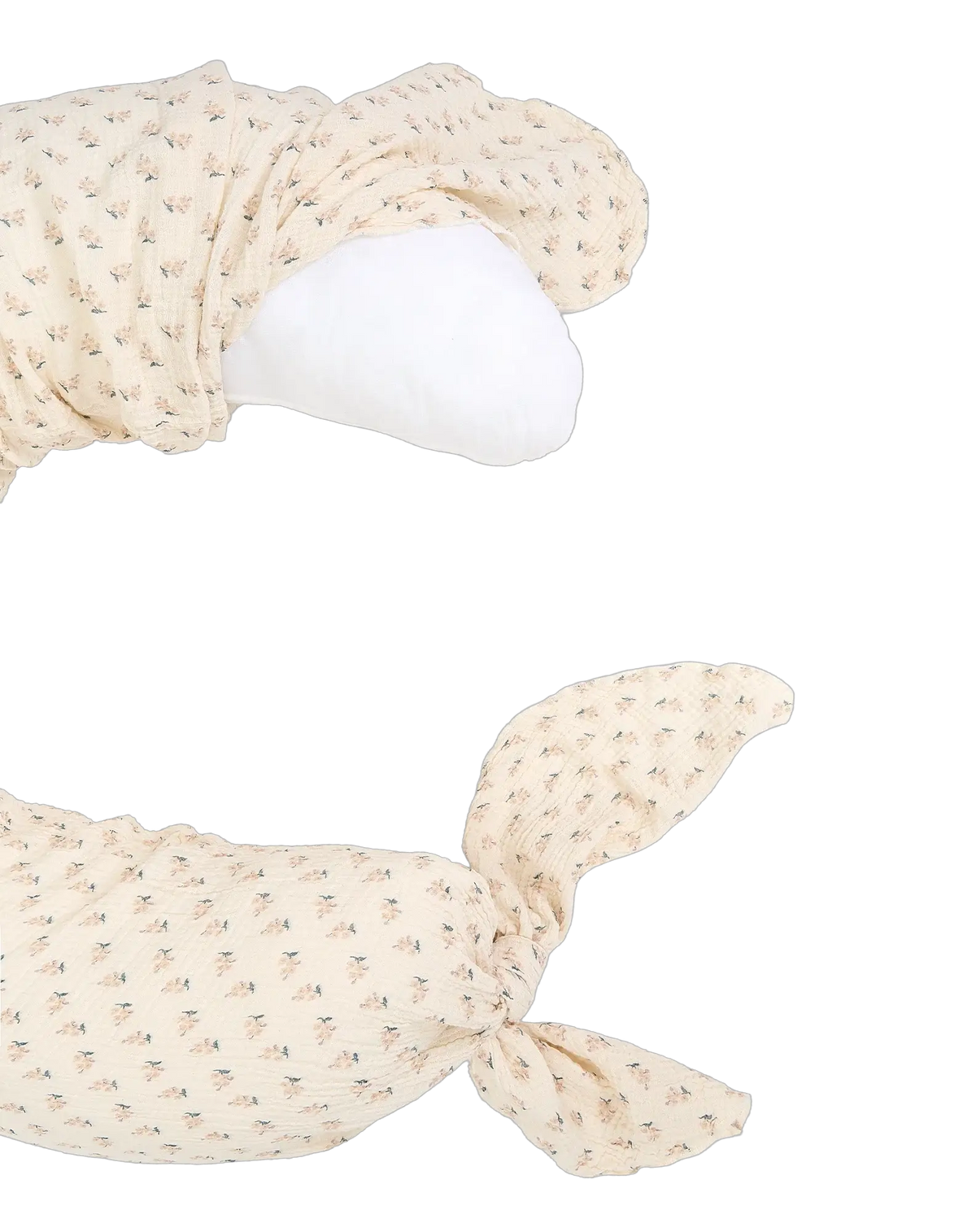 Coussin de maternité NOBODINOZ Wabi Sabi / Darling en tissu crème à petits motifs floraux.