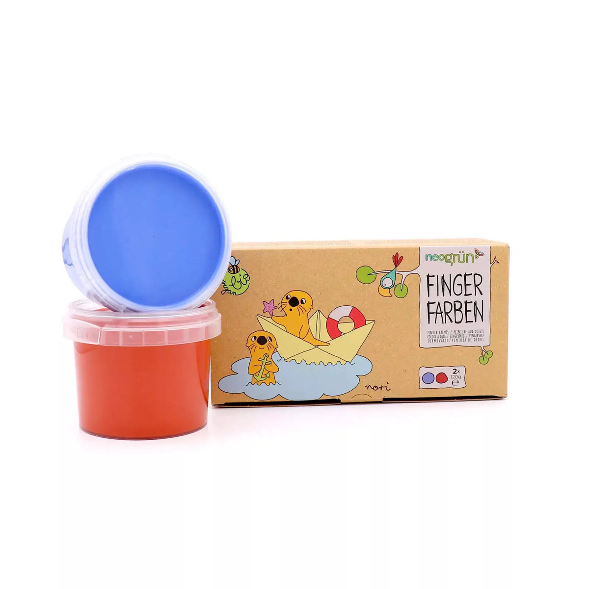 Neogrün set de peintures à doigts bleu et rouge – 2 pots, vegan bio pour loisirs créatifs