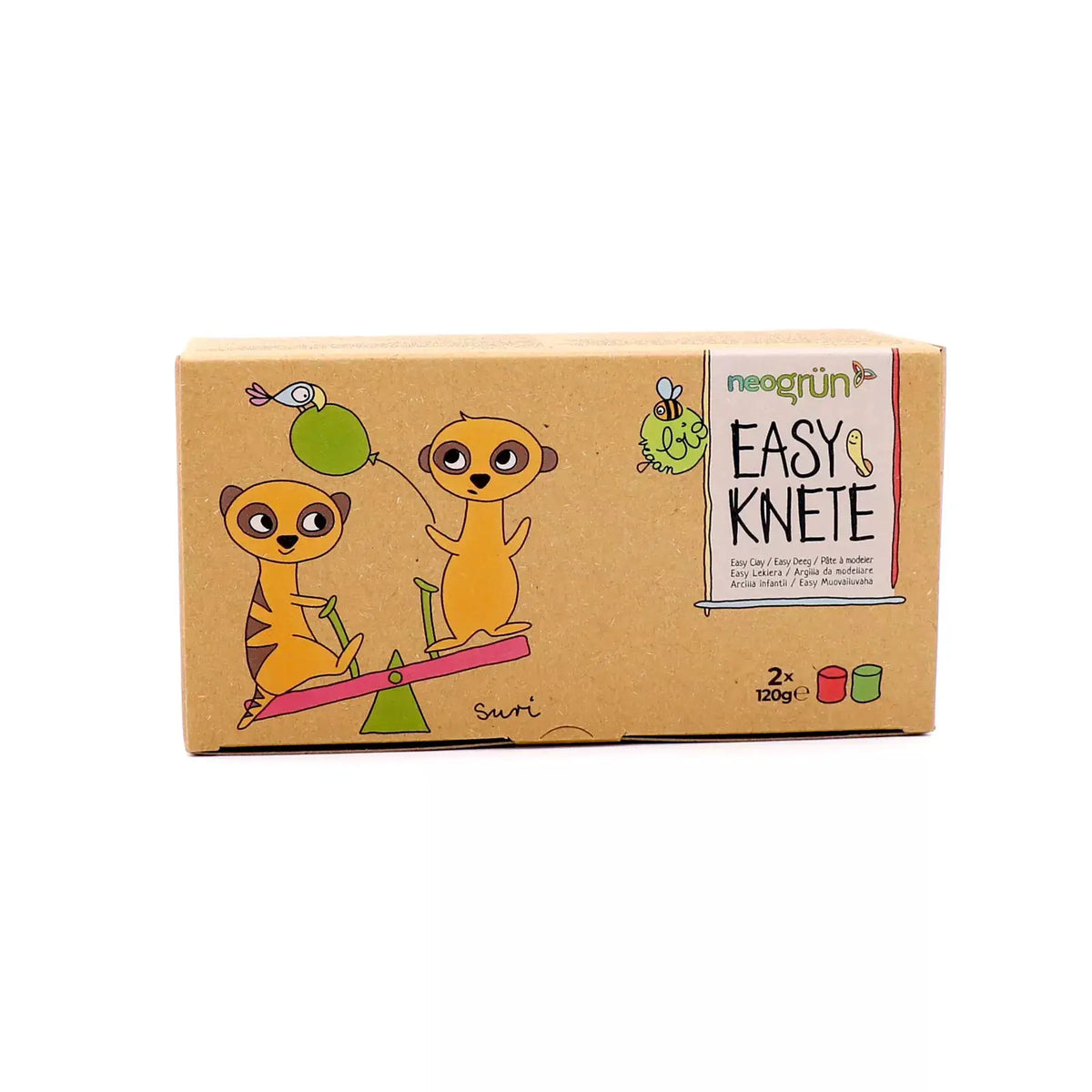 Pâte à modeler Neogrün Easy Knete – set Suri rouge et vert, boîte carton illustrée de singes