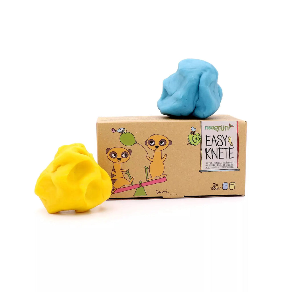 Neogrün pâte à modeler végan bio, set Suri bleu et jaune avec boîte illustrée