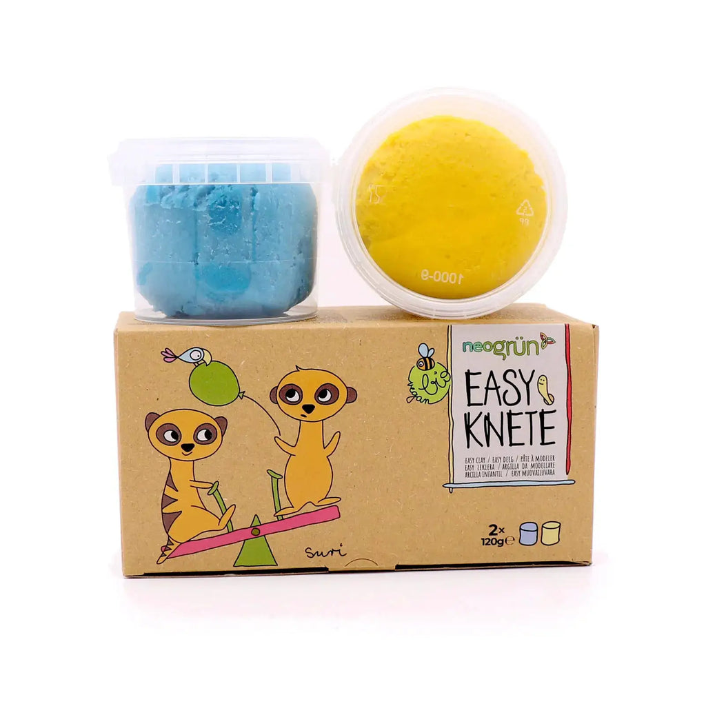 Pâte à modeler végane bio NEOGRÜN bleu/jaune, set Suri par Citron Grenadine – 2 pots.