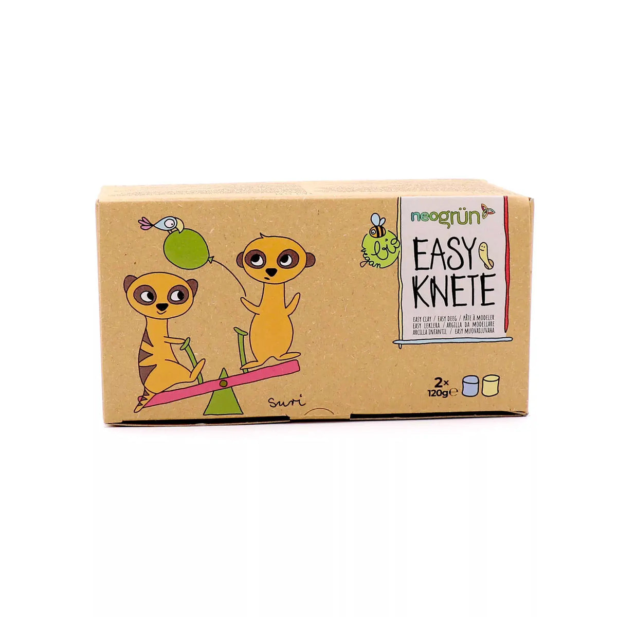 Pâte à modeler végane bio NEOGRÜN Easy Knete – set Suri bleu et jaune, coffret carton illustré