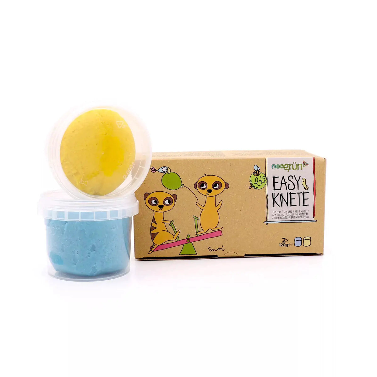 Pâte à modeler végane bio NEOGRÜN Suri bleu et jaune, set 2x120 g, Citron Grenadine