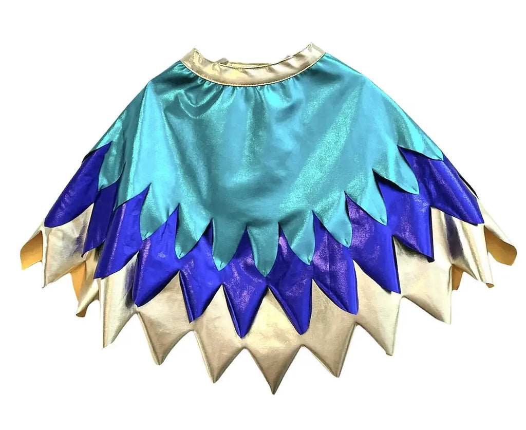 RATATAM kit oiseau de paradis cape déguisement turquoise et bleu avec bordures beige plume