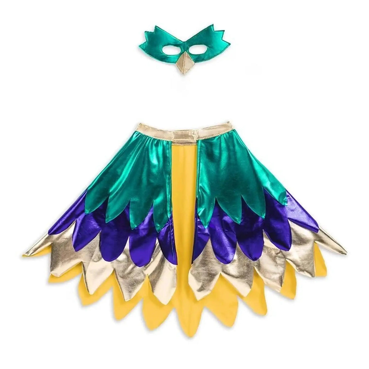 RATATAM kit oiseau de paradis: masque turquoise avec bec beige et cape turquoise/jaune