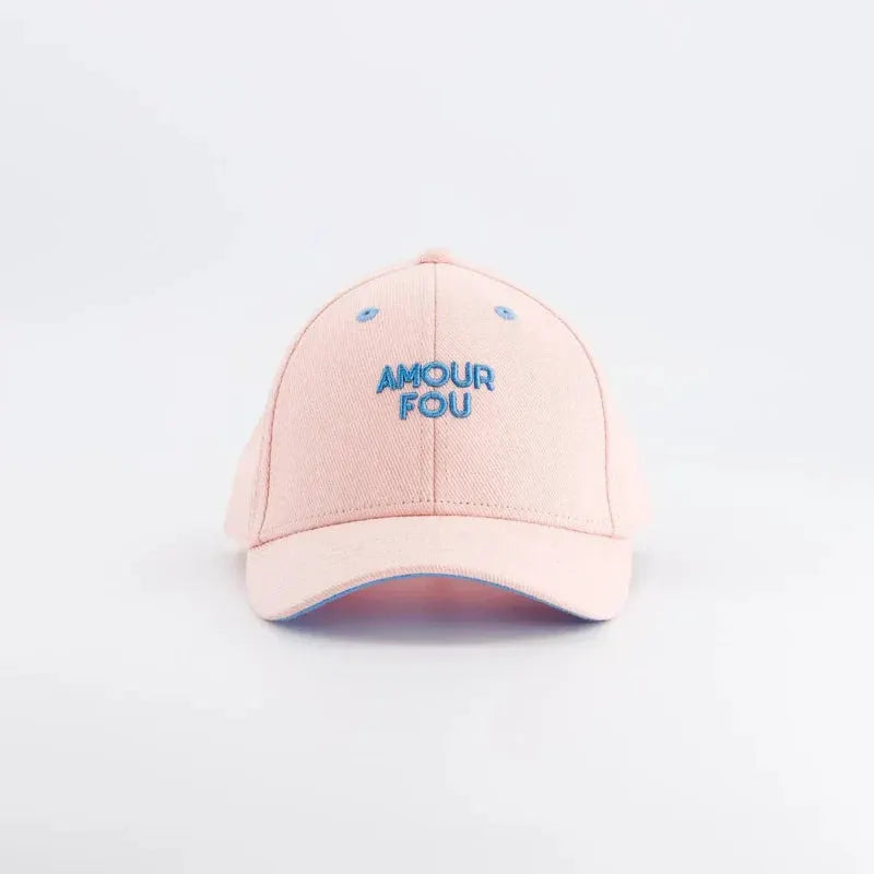 CHAMAYE baseball cap, pink with blue AMOUR FOU embroidery by Citron Grenadine