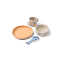 LIEWOOD Vivi pineapple sandy feeding set, 4-piece with peach plate, beige bowl and mug with pineapple, blue spoon