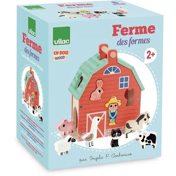 Ma belle ferme des formes en bois - VILAC, jouet éducatif en bois avec fermier et animaux