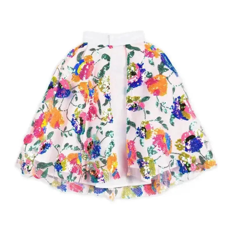 Cape RATATAM paradis, déguisement Citron Grenadine, voile blanc à fleurs multicolores et sequins