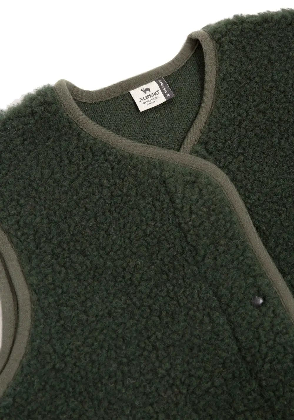 ALWERO gilet Tyb green wool sleeveless vest with olive trim