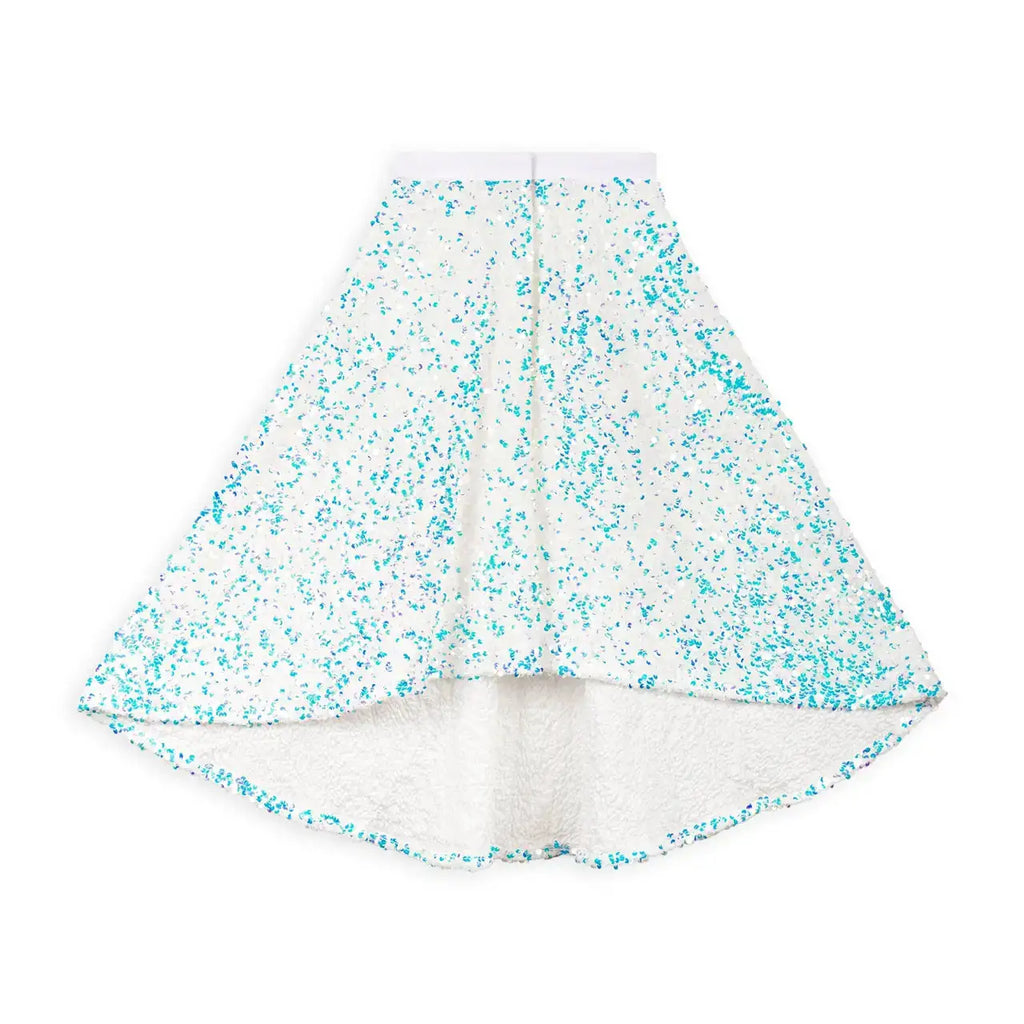 RATATAM whitesnow cape by Citron Grenadine; turquoise glitter confetti on white cape, plush lined interior