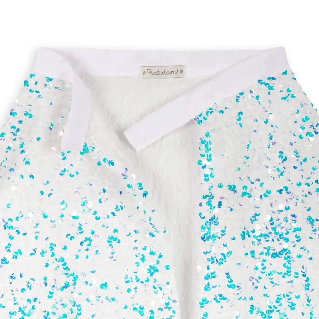 Cape Ratatam whitesnow avec sequins turquoise, doublure peluche