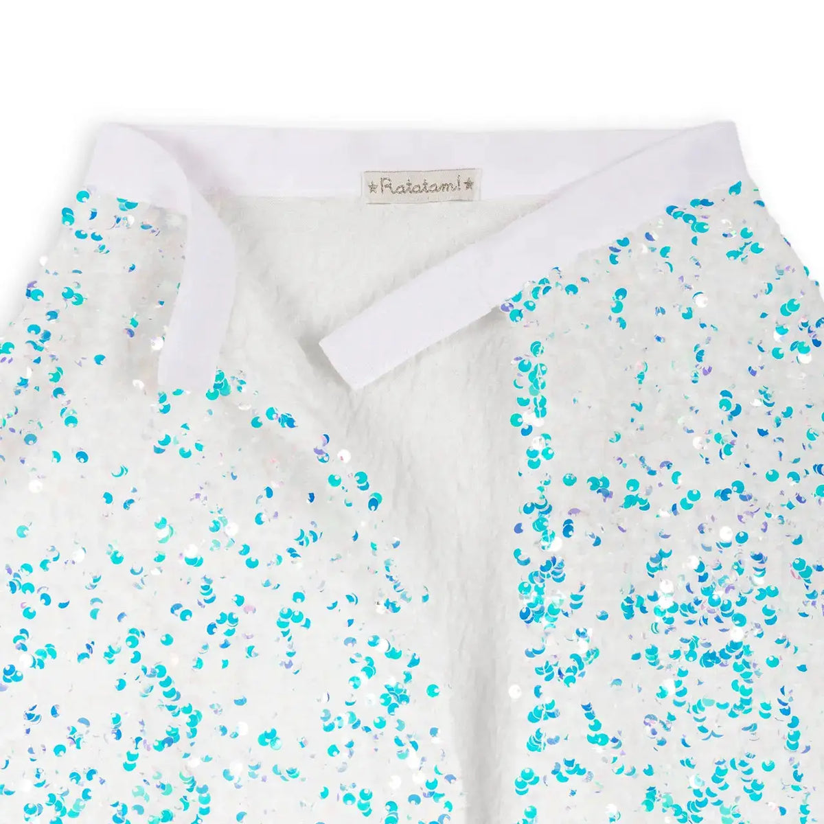 Cape Ratatam whitesnow avec sequins turquoise, doublure peluche