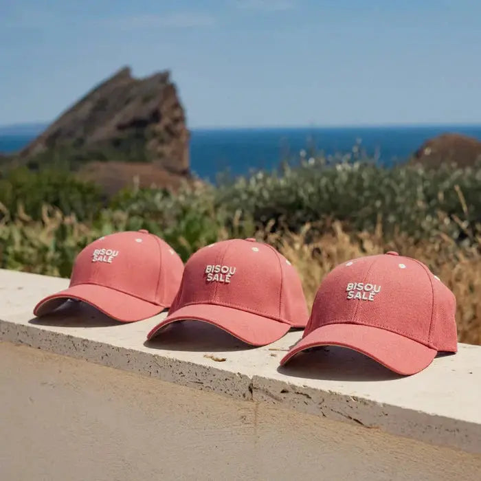 CHAMAYE terracotta baseball caps, 3-pack by Citron Grenadine, white BISOU SALE embroidery