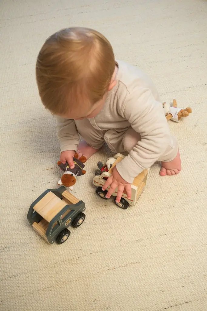 EGMONT TOYS ambulance and wooden construction truck, two toddler-friendly wooden vehicles