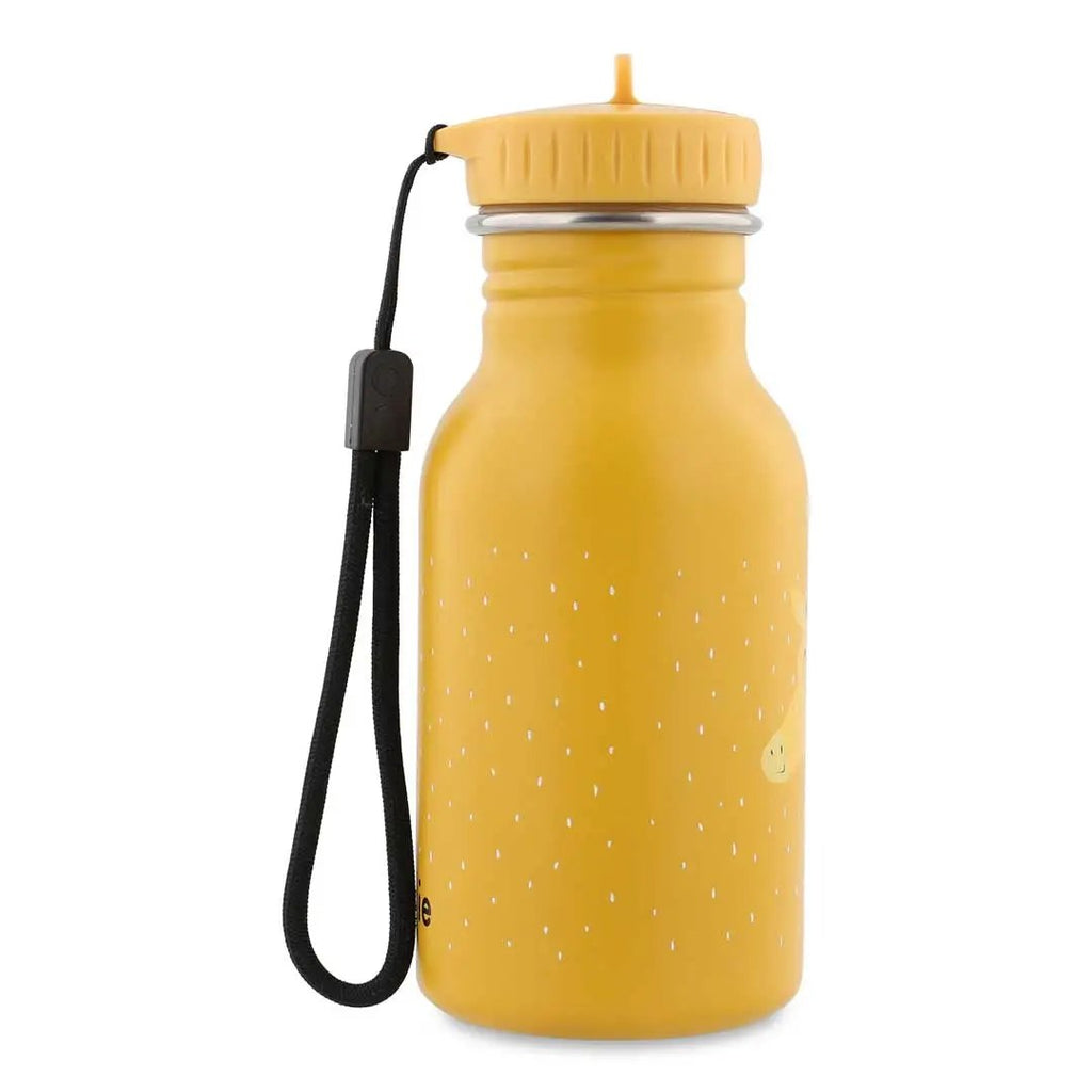 TRIXIE gourde 350 ml water bottle, yellow with white speckles and Mr Giraffe design, black lanyard