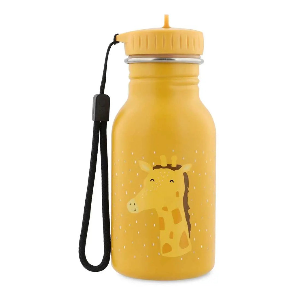 Gourde TRIXIE 350 ml water bottle with giraffe illustration, yellow body and black strap