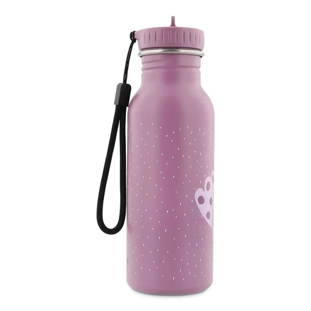 TRIXIE gourde 500 ml water bottle, pink with white speckles and heart motif, includes black strap