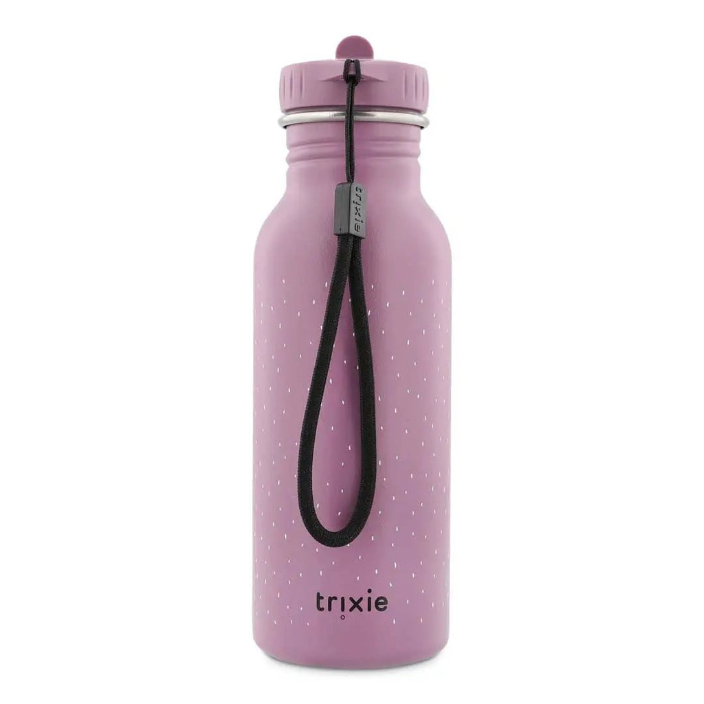 Trixie 500 ml water bottle, Mrs Peacock purple with dotted pattern and black strap
