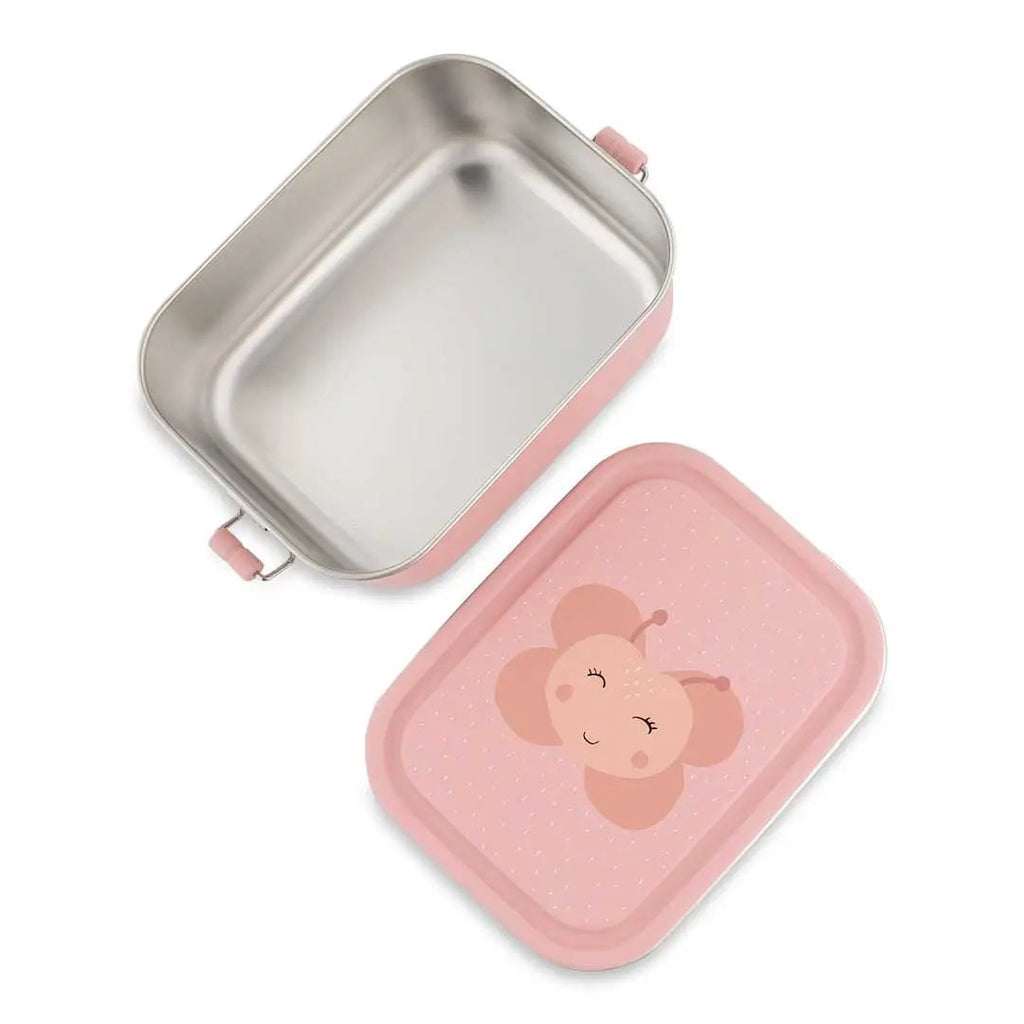 TRIXIE lunch box S pink rectangular metal lunch container with a butterfly-faced lid