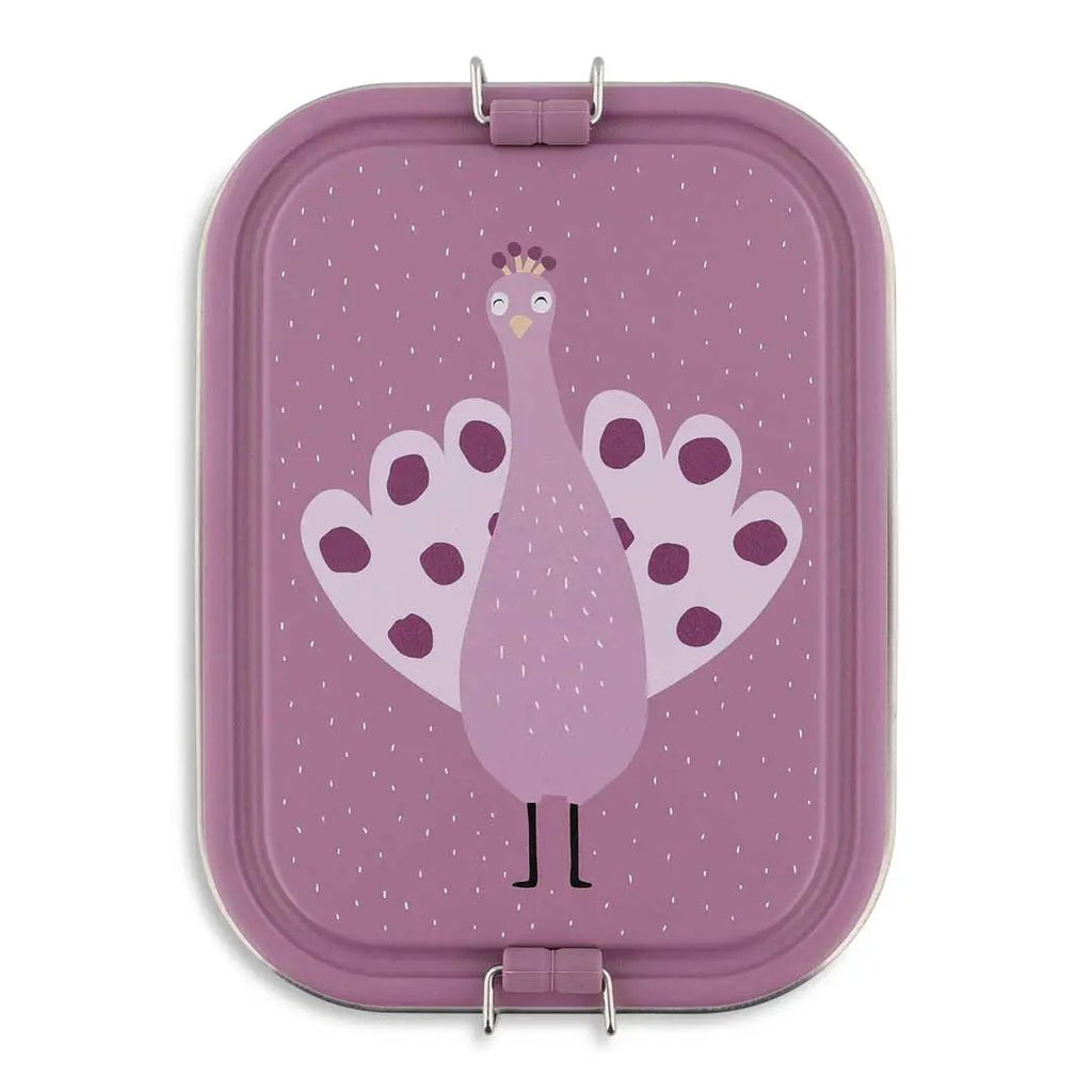 TRIXIE lunch box L by Citron Grenadine, purple container with peacock illustration on lid