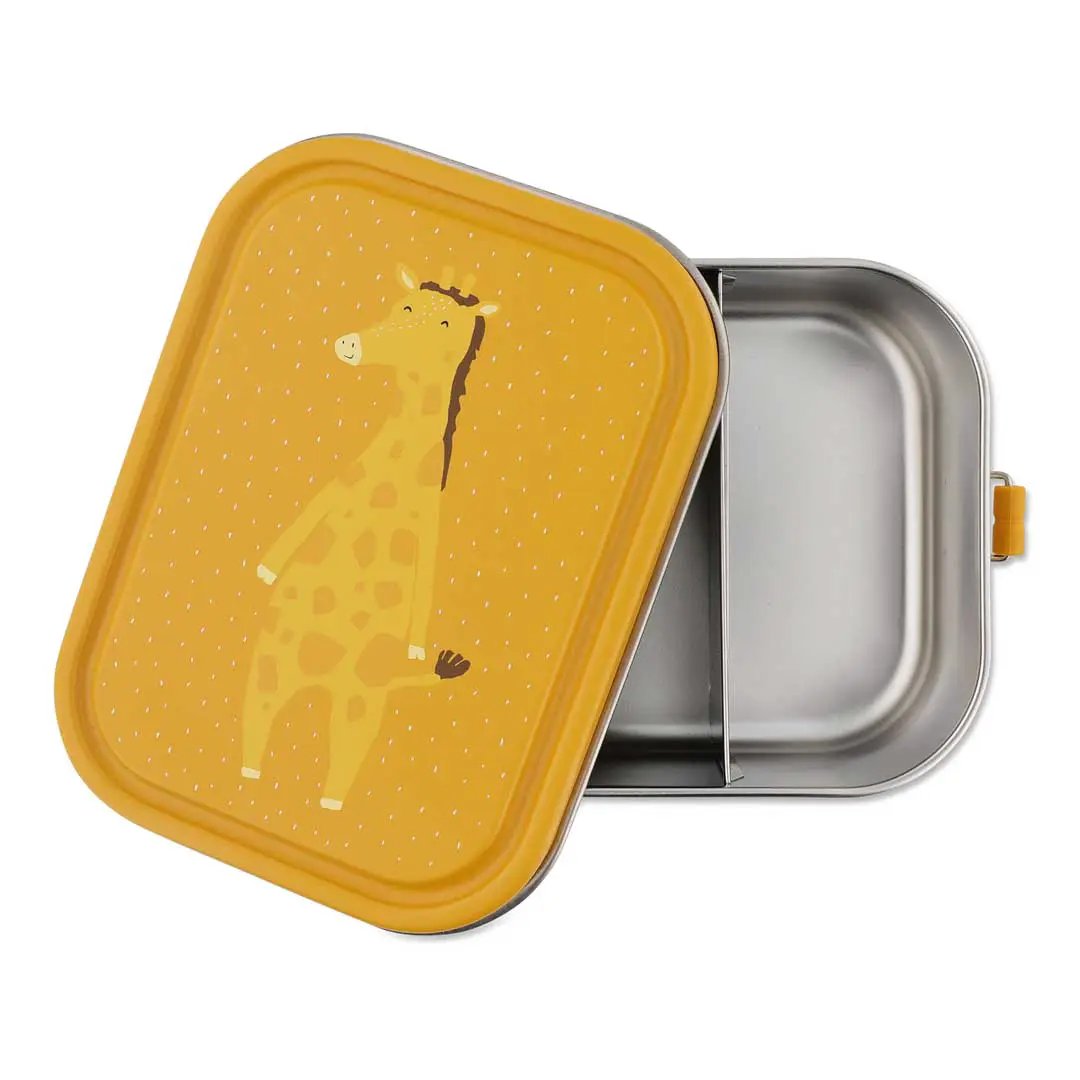 TRIXIE lunch box L Mr Giraffe by Citron Grenadine; yellow lid, metal container.