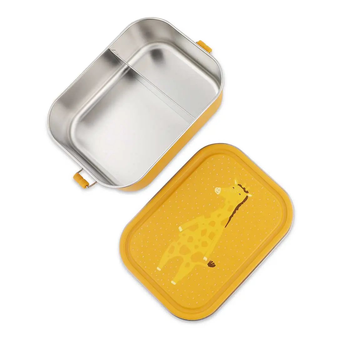 TRIXIE lunch box L by Citron Grenadine, yellow metal lunch container with stainless steel interior and giraffe illustration on lid