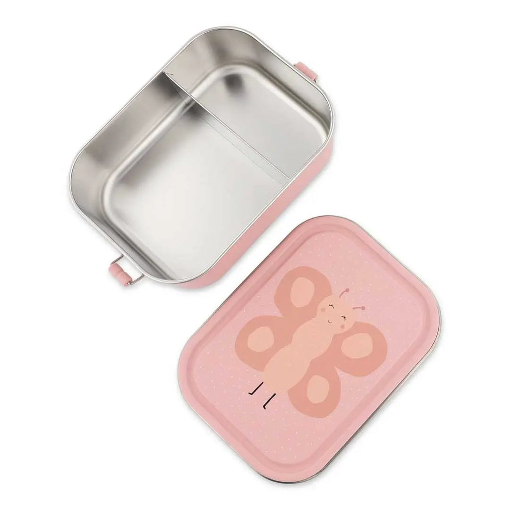TRIXIE lunch box L by Citron Grenadine, pink butterfly lid, stainless steel interior.