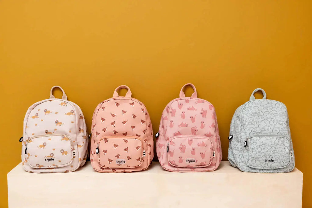 Trixie sac-à-dos scolaires, 4-pack pastel animal-pattern backpacks in beige, peach, pink and gray