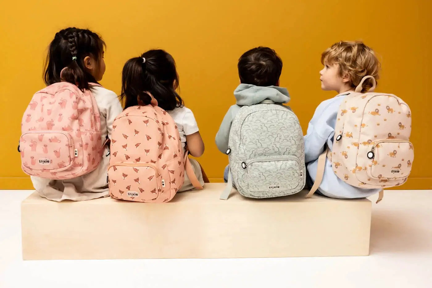 TRIXIE sac à dos scolaire, lot de 4 pastel motifs animaux, rose clair, gris et beige